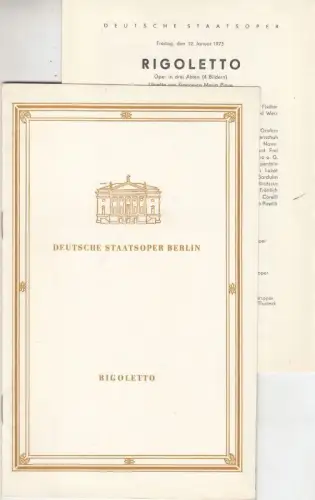 Programmheft zu: Rigoletto. Oper von Verdi. Freitag, 12. Januar 1973.   Musikalische Leitung: Heinz Rögner.   Inszenierung: Erhard Fischer.   Mitwirkende: Ruggiero.. 