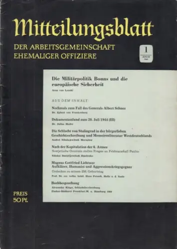 Arbeitsgemeinschaft ehemaliger Offiziere (Hrsg.)   Hummeltenberg, Max / von Kügelgen, Bernt / Stösslein, Herbert / Engelbrecht, Erwin (Red.)   von Frankenberg, Egbert /.. 