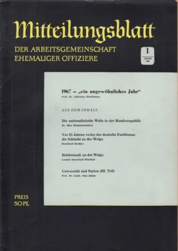 Mitteilungsblatt der Arbeitsgemeinschaft ehemaliger Offiziere 1968. Kompletter Jahrgang 1968, Monatshefte 1 - 12