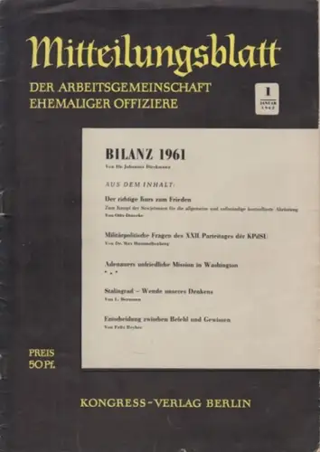 Arbeitsgemeinschaft ehemaliger Offiziere (Hrsg.)   Hummeltenberg, Max / von Kügelgen, Bernt / Stösslein, Herbert / Engelbrecht, Erwin (Red.)   Dieckmann, Johannes / Steidle.. 
