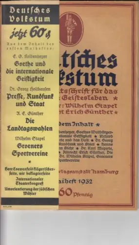 Deutsches Volkstum.   Wilhelm Stapel und Albrecht Erich Günther (Hrsg. ).    Dr. Dr. F. B. Kolbenheyer / Dr. Wilhelm Stapel /.. 