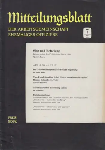 Arbeitsgemeinschaft ehemaliger Offiziere (Hrsg.)   Hummeltenberg, Max / von Kügelgen, Bernt / Stösslein, Herbert / Engelbrecht, Erwin (Red.)   Bokow, Fjodor I. /.. 