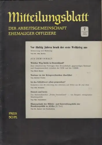 Arbeitsgemeinschaft ehemaliger Offiziere (Hrsg.)   Hummeltenberg, Max / von Kügelgen, Bernt / Stösslein, Herbert / Engelbrecht, Erwin (Red.)   Korfes, Otto / Hanke.. 