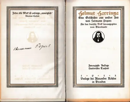 Popert, Hermann: Helmut Harringa - Eine Geschichte aus unsrer Zeit. Für das deutsche Volk herausgegeben vom Dürerbunde. 