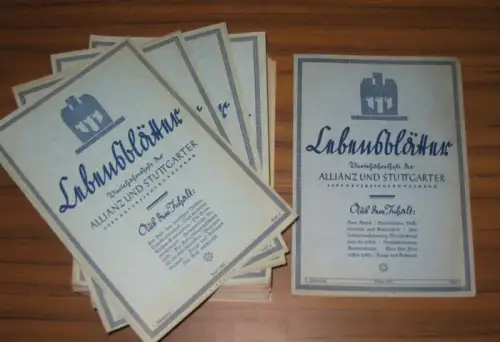 Lebensblätter.- Eilert Pastor: Lebensblätter - Hefte 1 - 33, 1. Jahrgang 1929 - 9. Jahrgang 1937 ohne die Hefte 21, 30 sowie 31. Vierteljahreshefte der Allianz und Stuttgarter Lebensversicherungsbank. 