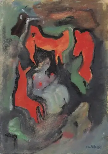 Placzek, Otto ( deutscher Bildhauer, geb. 1884 in Berlin, gest. 1968, lebte in Berlin Steglitz): Ohne Titel. Expressionistische Tuschzeichnung. 