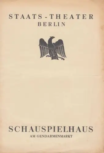 Programmheft zu: Rosse. Schauspiel von Richard Billinger. - Mittwoch, 1. März 1933. - in Szene gesetzt von Leopold Jessner. - Darsteller: Hans Leibelt, Walter Franck, Albert Florath, Hilde Körber, Bernhard Minetti, Lina Lossen, Paul Bildt u. a