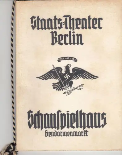 Programmheft zu: Die Orestie. Festvorstellung anläßlich der XI. Olympischen Spiele. Zum 1. Male: Montag, 3. August 1936.   Einrichtung und Regie: Lothar Müthel.. 
