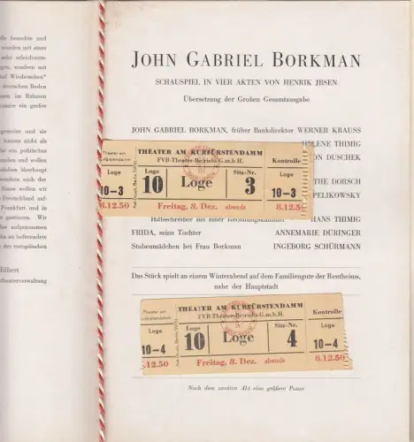 Programmheft zu: John Gabriel Borkman. Schauspiel von Henrik Ibsen.   Aufführung am Freitag, 8. Dezember 1950.   Gastspiel des Burgtheaters Wien in Berlin.. 
