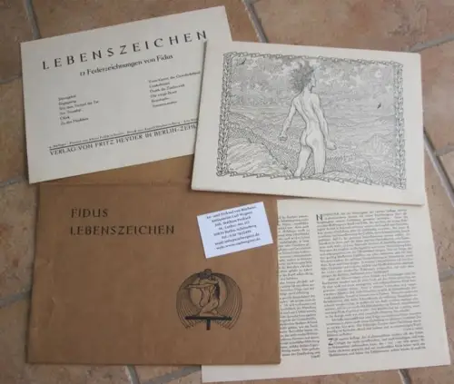 Fidus (Hugo Reinhold Karl Johann Höppener, 1868 1948): Lebenszeichen. 12 Federzeichnungen von Fidus: Sturmgebet / Begegnung / Vor dem Tempel der Tat / Am Traualtar.. 