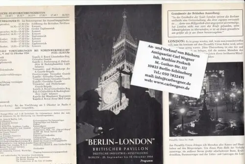 London: Berlin-London. Britischer Pavillon, Deutsche Industrie-Ausstellung. Berlin, 25. September bis 10. Oktober 1954. Programm. 