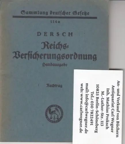 RVO Reichsversicherungsordnung. - Hermann Dersch: Reichsversicherungsordnung. Handausgabe. NACHTRAG. 