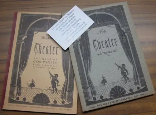 Klemke, Werner.   Wegner, Carl / Antiquariat in Berlin Lankwitz, Seydlitzstraße 28: 2 Teile: 1) Theater   März 1960. Theaterkatalog des Antiquariats Carl.. 