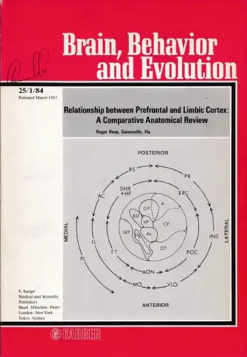 Reep, Roger / W. Riss (Ed.): Relationship between Prefrontal and Limbic Cortex: A Comparative Anatomical Review - IN : Brain, Behavior and Evolution, Vol. 25, No. 1, 25/1/ 84, released March 1985. 