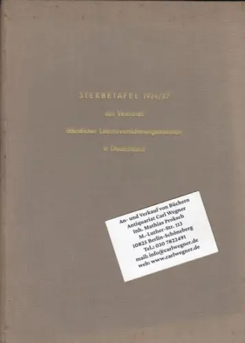 Sterbetafel. - Verband öffentlicher Lebensversicherungsanstalten in Deutschland: Sterbetafel 1924/37 des Verbands öffentlicher Lebensversicherungsanstalten in Deutschland. 