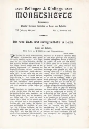 BerlinArchiv herausgegeben von Hans Werner Klünner und Helmut Börsch Supan.   Zobeltitz, Hanns von (Aut.): Die neue Hoch  und Untergrundbahn in Berlin. Velhagen.. 