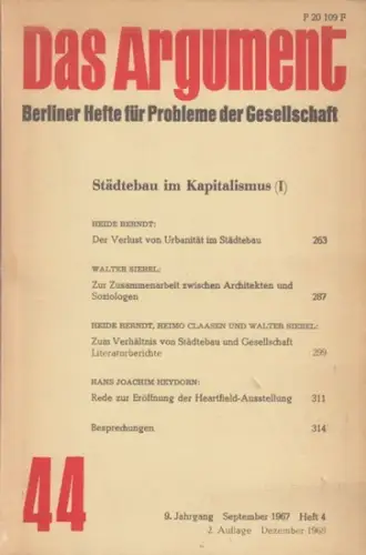 Argument, Das.   mit Beiträgen von Heide Berndt, Walter Siebel, Hans Joachim Heydorn u. a: Das Argument. September 1967, 9. Jahrgang, Heft 4, No.. 