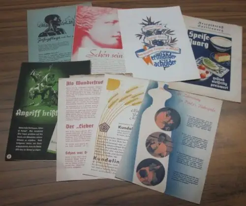 Werbeprospekte: Konvolut mit 8 Werbezetteln: 1) Reichsausschuß für Volkswirtschaftliche Aufklärung in Berlin/Deutsche Landwerbung GmbH Berlin   Speise Quarg (Speisequark). 2) Pauly's Nährspeise. 3) Kundalini.. 