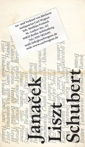 Programmheft zum 1. Sinfoniekonzert, Spielzeit 1978/1979, September 1978. - Dirigent: Dieter-Gerhardt Worm, Solist: Bernard Ringeissen, Klavier (Frankreich). - gespielt wurden Stücke von Leos Janacek, Franz Liszt und Franz Schubert