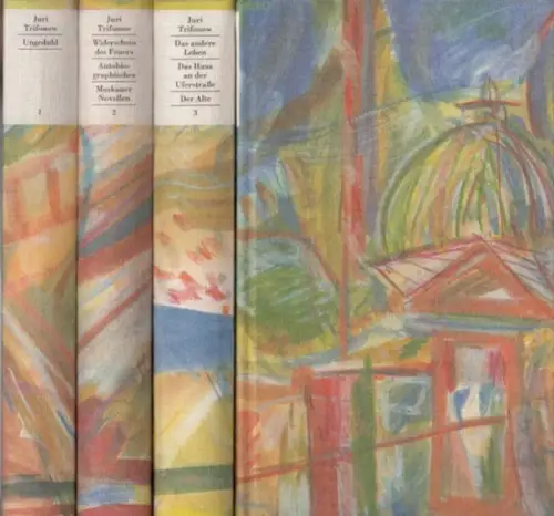 Trifonow, Juri.   Herausgegeben von Ralf Schröder.   Einbandgestaltung: Dieter Goltzsche: Ausgewählte Werke, komplett in 4 Bänden: 1) Ungeduld. 2) Widerschein des Feuers.. 