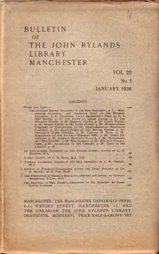 Bulletin John Ryland   Henry Guppy (ed.).    C.H. Roberts /  Dodd / T. Fish / C. R. Chenney / Edward.. 