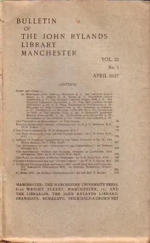 Bulletin John Ryland   Henry Guppy (ed.).   H. B. Charlton / C.H. Dodd / T. Fish / Edward Hughes / N.B. Lewis.. 