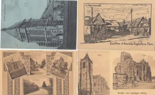 Konvolut mit 53 Postkarten aus dem 1. Weltkrieg, während des Frankreich Feldzugs.   Motive: Libermont (4 Karten), Kathedrale in Reims, Bouconville, Denkmal des Reserve.. 