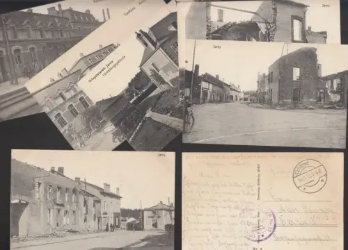 Konvolut mit 7 Postkarten aus Jarny, während des 1. Weltkrieg, Frankreich-Feldzug. - Motive: Bahnhof Conflans-Jarny / Conflans Bahnhof / Kriegslazarett Verwaltungsgebäude / 4 Ansichten ohne Titel (zerstörte Gebäude)