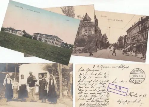 Konvolut mit 5 Postkarten, gelaufen während des 1. Weltkrieg.   Motive: Bukarest, Boulevard Elisabeth / Focsani, Öffentliche Anlagen / Campu Lung   Cazarma.. 