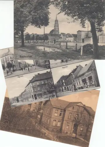 Konvolut mit 3 Postkarten: Ansicht mit Kirche (unbetitelt) / Städt. Krankenhaus / Jägerstraße (4 Ansichten)