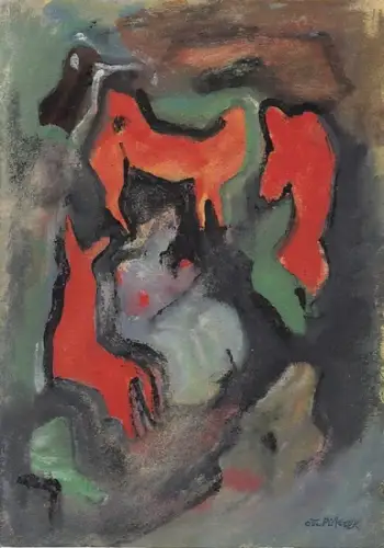 Placzek, Otto ( deutscher Bildhauer, geb. 1884 in Berlin, gest. 1968, lebte in Berlin Steglitz): Ohne Titel. Expressionistische Tuschzeichnung. 