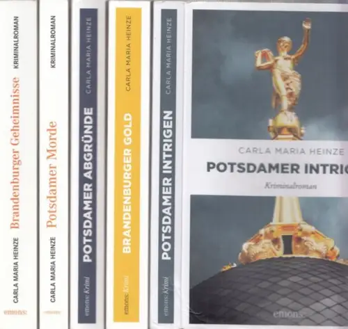 Heinze, Carla Maria: Konvolut, bestehend aus 5 Kriminalromanen: 1) Potsdamer Morde 2) Brandenburger Geheimnisse - signiert - 3) Potsdamer Abgründe 4) Brandenburger Gold  5) Potsdamer Intrigen. 