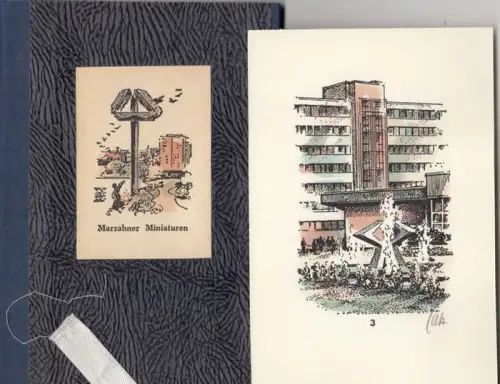 Berlin Marzahn. - unbekannter Künstler: Marzahner Miniaturen. - signiert! - Motive: Alt-Marzahn, Biesdorfer Schloß, Helene-Weigel-Platz, Rathaus, Klubgaststätte 'Biesdorfer Kreuz', Blick zum Kienberg u. a. 