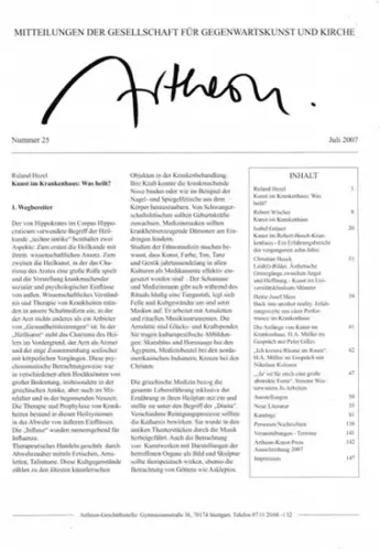 Artheon.  Gesellschaft für Gegenwartskunst und Kirche (Hrsg.)   Helmut A. Müller u.a: Artheon. Nummer 25, Juli 2007. Mitteilungen der Gesellschaft für Gegenwartskunst und.. 