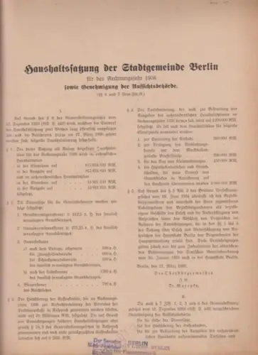 Haushalt der Stadt Berlin: Haushaltssatzung der Stadtgemeinde Berlin für das Rechnungsjahr 1936 sowie Genehmigung der Aufsichtsbehörde. 