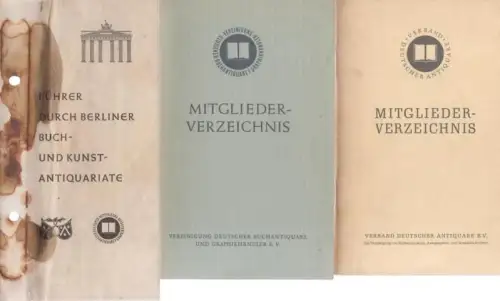 Konvolut mit 3 Teilen: 2 Mitgliederverzeichnisse ( 1969 / ohne Jahr ) und ein Führer durch Berliner Buch- und Kunst-Antiquariate
