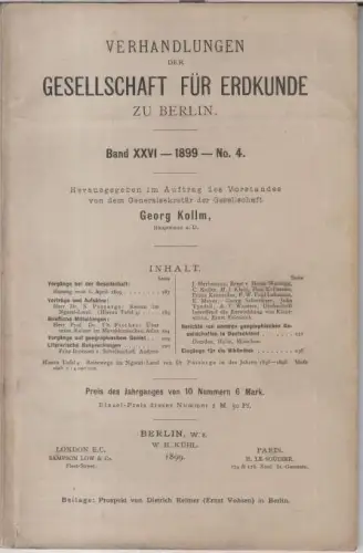 Band XXVI   1899   No. 4: Verhandlungen der Gesellschaft für Erdkunde zu Berlin.   Aus dem Inhalt: S. Passarge.. 