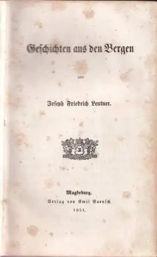 Lentner, Joseph Friedrich: Geschichten aus den Bergen. 