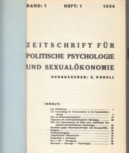 Zeitschrift für politische Psychologie und Sexualökonomie. Band I, Heft 1-3/4, 1934