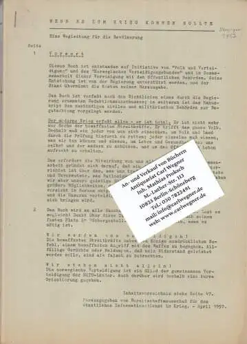 herausgegeben vom Bereitschaftsausschuß für den Staatlichen Informationsdienst im Krieg (Norwegen): Wenn es zum Krieg kommen sollte. Eine Wegleitung für die Bevölkerung. - Fragment: 24 Seiten (von mindestens 47, siehe Anmerkung). 