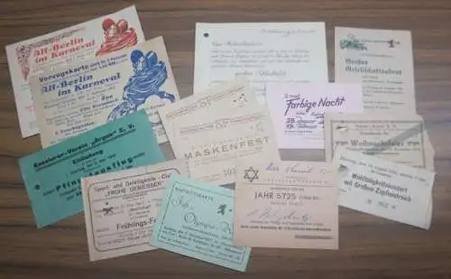 Konvolut  mit 11 Eintrittskarten für Berliner Veranstaltungen.   enthalten: Sport  und Geselligkeits Club 'Frohe Geniesser': Frühlingsfest 20. Mai 1923 / Kassierer Verein.. 