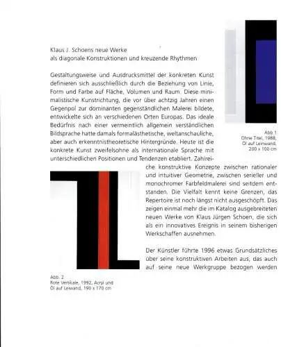 Schoen, Klaus J. - galerie für konkrete kunst berlin, Daniel Roy (Hrsg.): Klaus J. Schoen (anlässlich der Ausstellung ' Neue Werke ' von Klaus J. Schoen in der galerie für konkrete kunst berlin vom 12.2. 5.4.2005 in Potsdam). 
