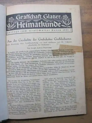 Glatz. - Flogger, Josef u.a: Das Glatzer Land und Volk in der Geschichte. Mit mehr als 80 Abbildungen. (= Grafschaft Glatzer Heimatkunde, Bände I, II, III und IV: Beilagen zum Grafschafter Boten 1951 bis 1961). 