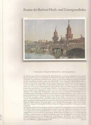 BerlinArchiv herausgegeben von Hans Werner Klünner und Helmut Börsch Supan.  Hochbahngesellschaft (Hrsg.): Postkartenserie "Bauten der Berliner Hoch  und Untergrundbahn" 1926. Künstler Prof. Fritz.. 