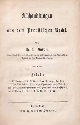 Baron, J: Abhandlungen aus dem Preußischen Recht. 
