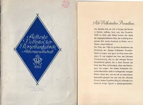 Alt-Volkstedter Porzellan / Aelteste Volkstedter Porzellanfabrik Aktiengesellschaft 1762