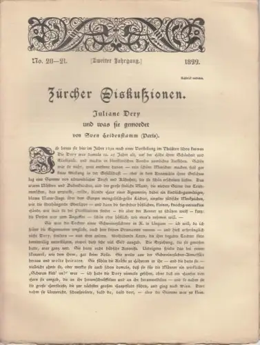 Jahrgang 2, No. 20 - 21: Juliane Dery (und was Sie gemordet). In: Zürcher Diskußionen [Zürcher Diskuszionen]. Hrsg. Von Oskar Panizza