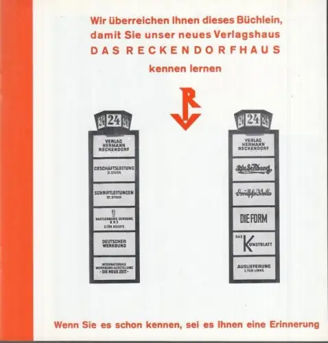 Das Reckendorfhaus. FAKSIMILE ( = Berlin-Archiv, herausgegeben von Hans-Werner Klünner und Helmut Börsch-Supan )