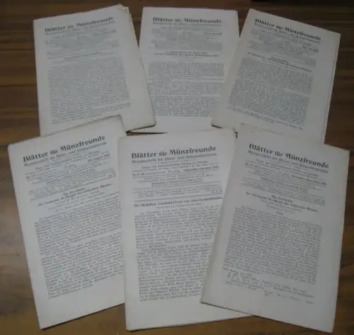 Blätter für Münzfreunde. 76. Jahrgang 1941, komplett mit den Heften 1 12 ( in 6 Doppelheften ) und den Tafeln 13 25 (fortlaufende Nummern 731.. 
