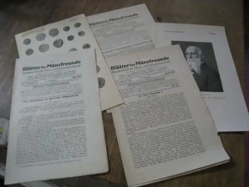 Blätter für Münzfreunde. 64. Jahrgang 1929, Konvolut mit den Heften 1, 4 und 5 (von 12), mit 2 Tafeln.   Aus dem Inhalt: Kurt.. 